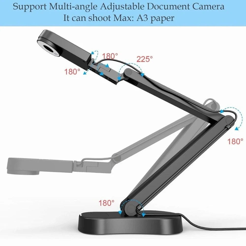 PAKOTOO 8MP USB Document Camera for Teachers and Classroom A3 A4‎ Black
